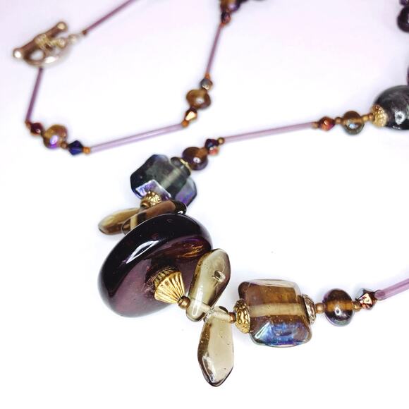 VTG Iridescent Glass Bead Necklace Cube Round Geometric Shapes Unique Statement - Picture 5 of 11